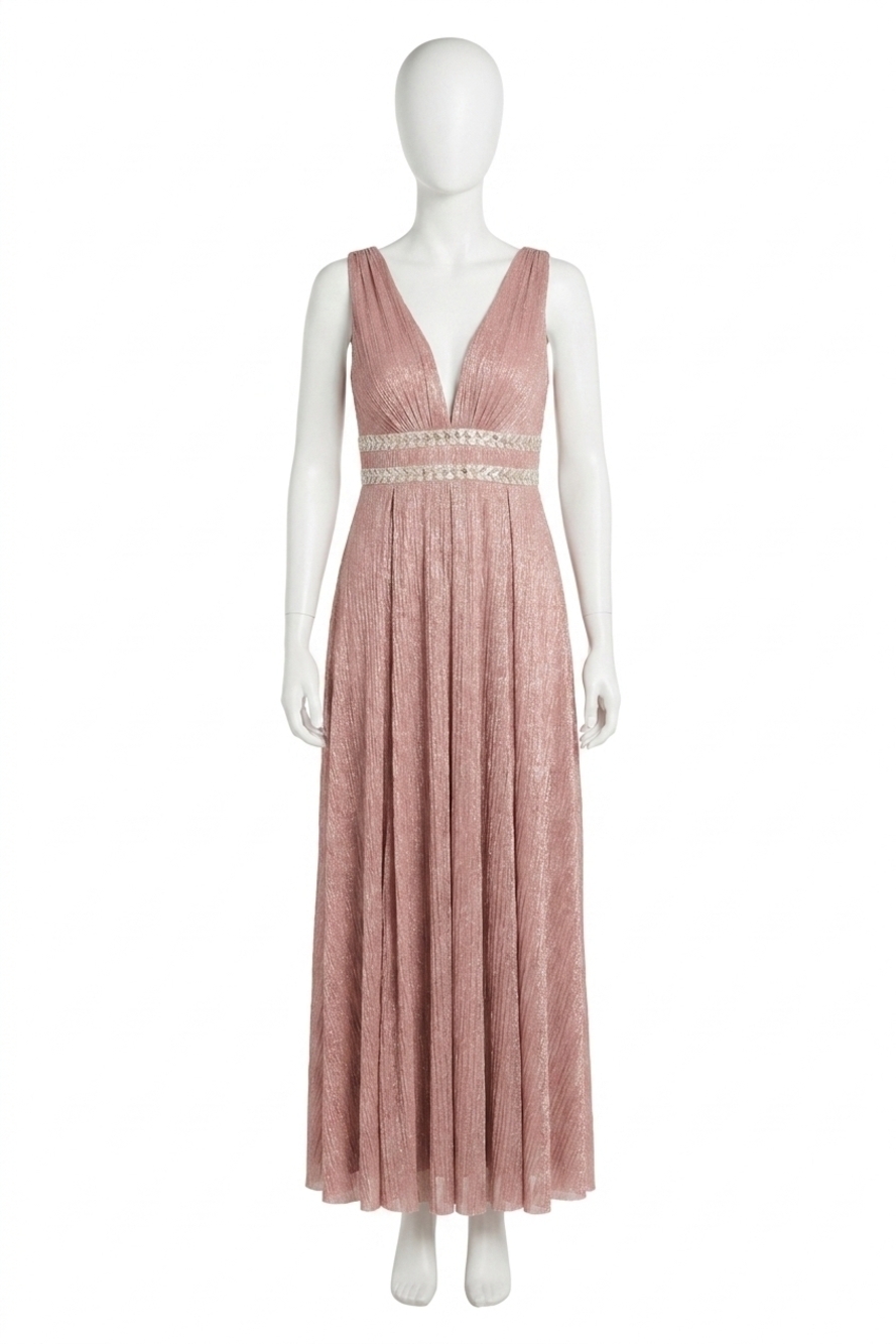 NEW R&M RICHARDS long metallic gown in rose